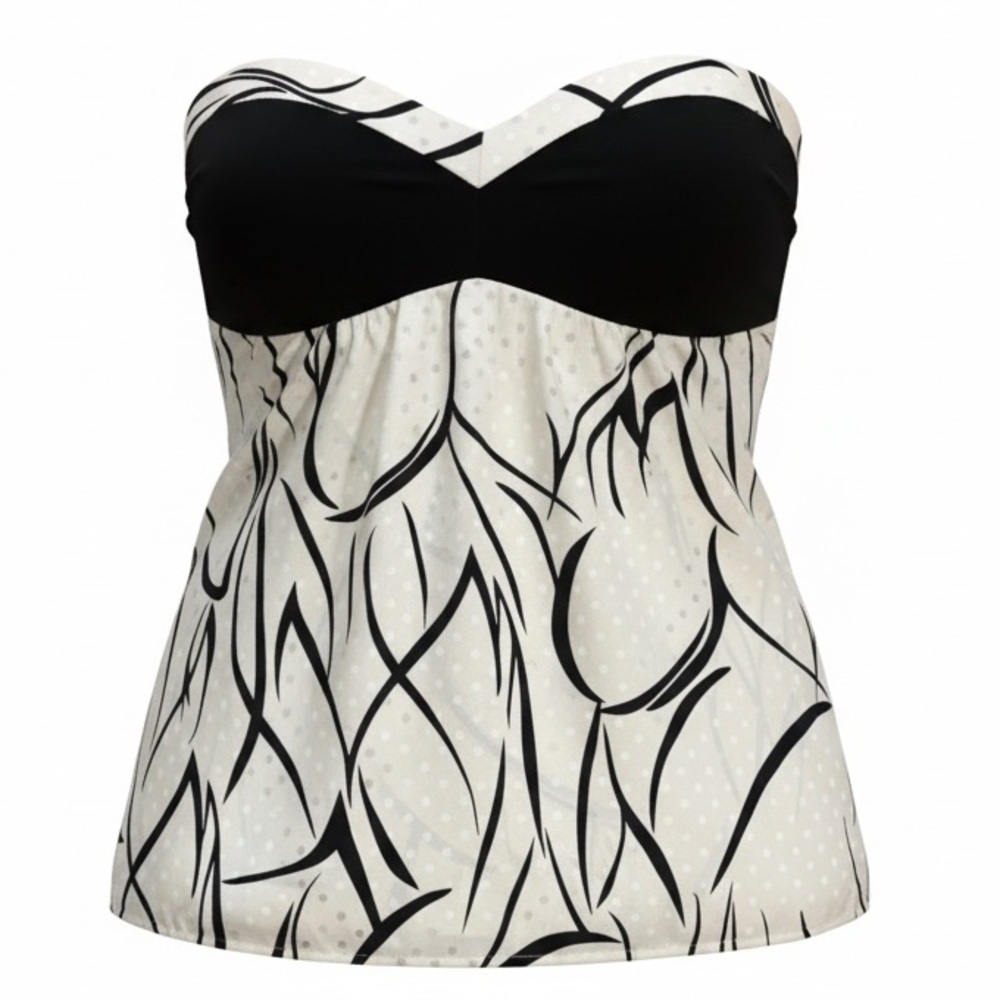 Yumi Kim Silk Strapless Tube Top, Black White Polka Dot Brushstroke Print Medium